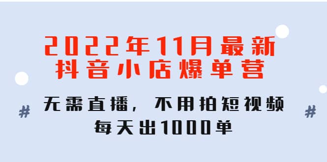 2022年11月最新抖音小店爆单训练营：无需直播，不用拍短视频，每天出1000单