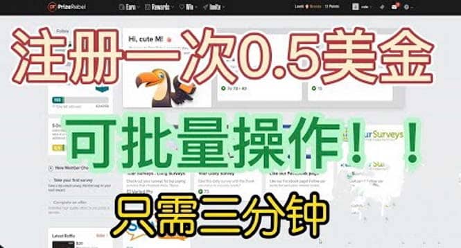 国外项目注册一次0.5美金 只需三分钟无脑操作 可批量放大 小白工作室福利