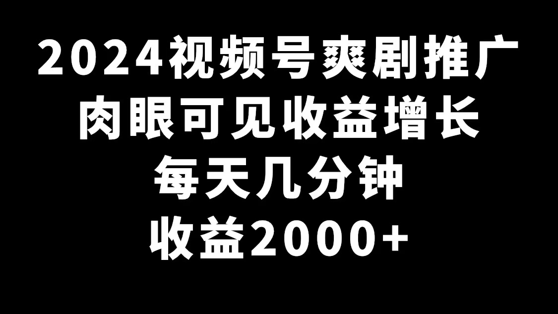 （9028期）2024微信视频号爽剧营销推广，很明显的盈利提高，每日数分钟盈利2000