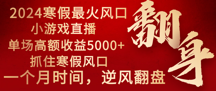 （8766期）2024年最红假期蓝海项目 小游戏直播 场均盈利5000 把握住出风口 一个月立即拿车