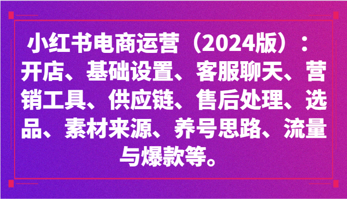 小红书电商经营（2024版）：开实体店、设定、供应链管理、选款、素材内容、起号、流量和爆品等