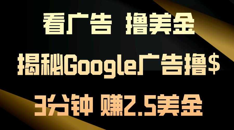 （10912期）买会员，撸美元！3min赚2.5美元！日入200美元指日可待！揭密Google广告宣传…