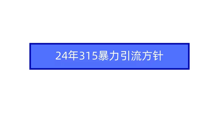 （9398期）2024年315暴力引流方针