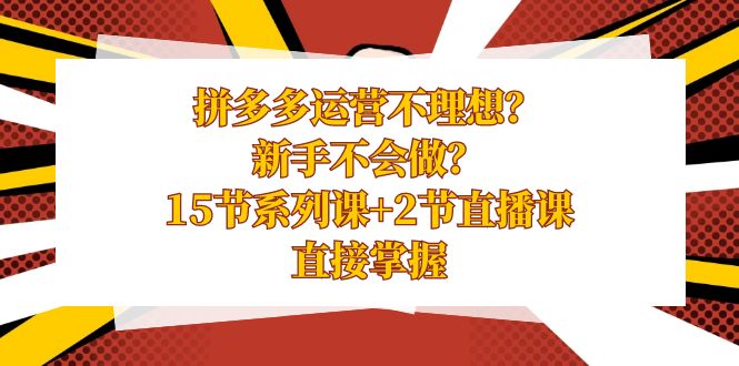 （8479期）拼多多运营不太理想？初学者做不来？15节系列产品课 2节视频课堂，立即把握