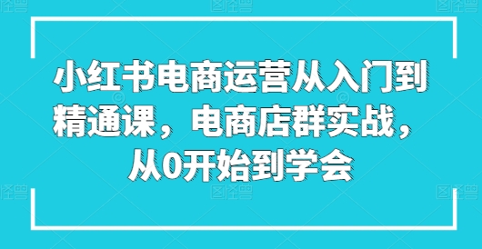 小红书电商经营实用教程课，电商店群实战演练，从0一直到懂得