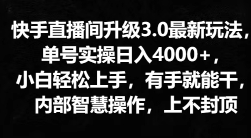 快手直播平台更新3.0全新游戏玩法，新手快速上手，两双手就会干，内部结构聪慧实际操作，无限张力