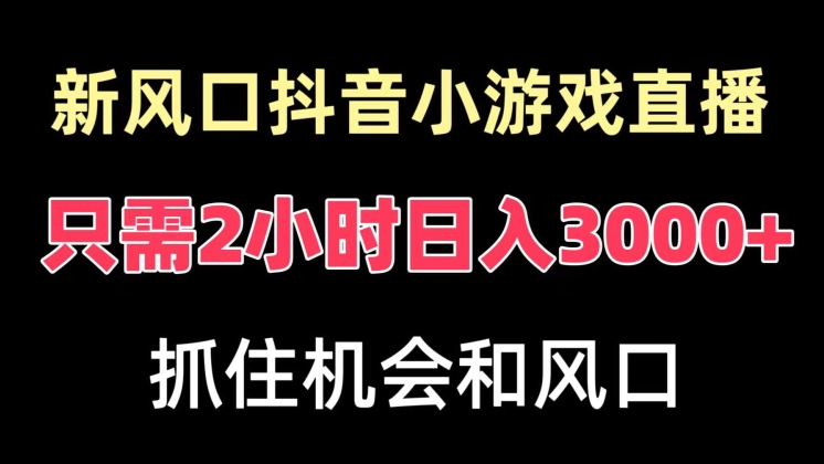 新风口抖音小游戏直播，每天只需2小时，日入3000+，小白直接上手