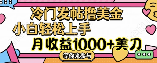 小众发帖子撸美元新项目，月盈利1000 美元，简易没脑子，干就完了【揭密】