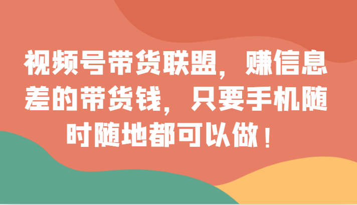 视频号带货同盟，赚信息不对称的卖货钱，仅需手机上随时随地都能做！-暖阳网-优质付费教程和创业项目大全