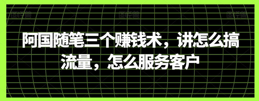 阿国生活随笔三个挣钱术，讲怎么弄总流量，如何为客户服务-暖阳网-优质付费教程和创业项目大全