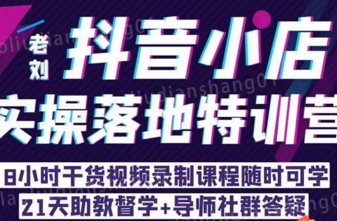 老刘·抖店商品卡流量，?抖音小店实操落地特训营，8小时干货视频录制课程随时可学