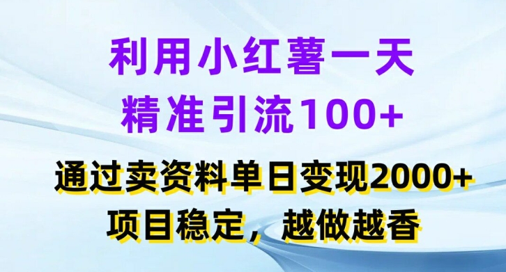 运用小红书的一天精准引流方法100 ，根据卖项目单日转现2k ，新项目平稳，越干越香【揭密】