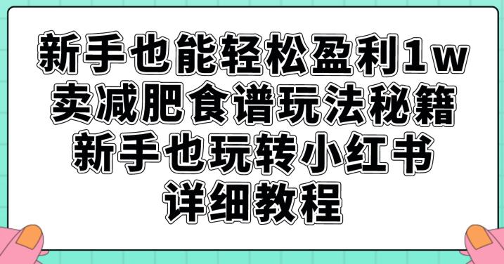 初学者都可以轻松赢利1w，卖瘦身食谱游戏玩法秘笈，初学者也轻松玩小红书的详尽实例教程【揭密】