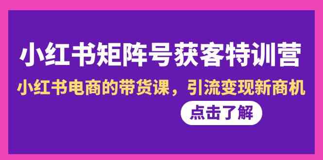 小红书的矩阵账号拓客夏令营-第10期，小红书电商的卖货课，引流变现商机