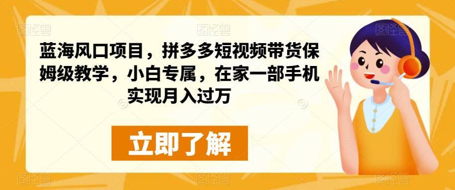 蓝海蓝海项目，拼多多短视频卖货住家保姆级教学过程，初学者特享，在家里面一部手机进行月入过万