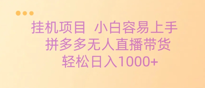 挂机项目拼多多无人直播带货，轻松日入1000+