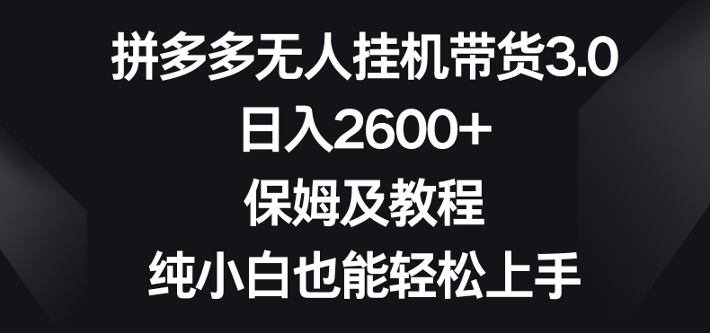 拼多多无人挂机带货3.0高收益玩法，日入2600+，保姆及教程，纯小白也能轻松上手