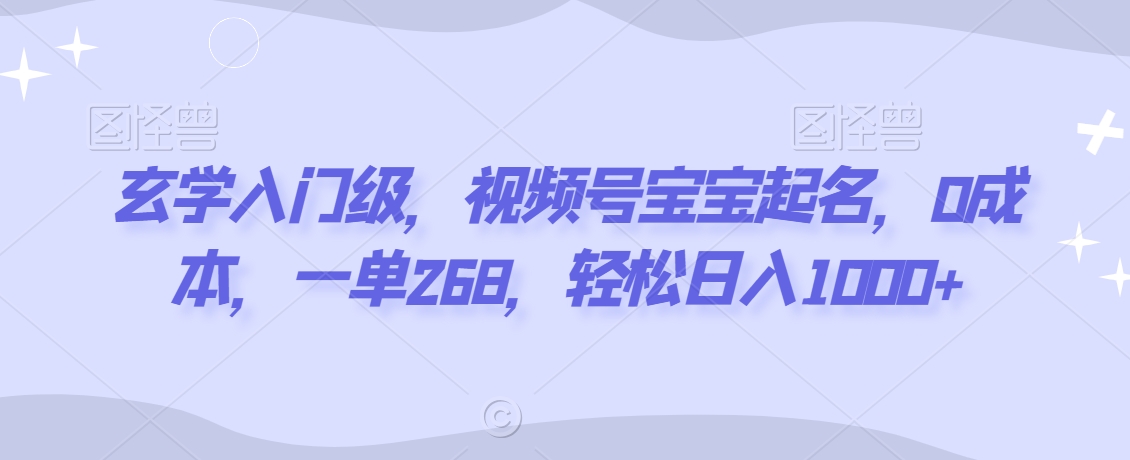 玄学入门级，视频号宝宝起名，0成本，一单268，轻松日入1000+【揭秘】