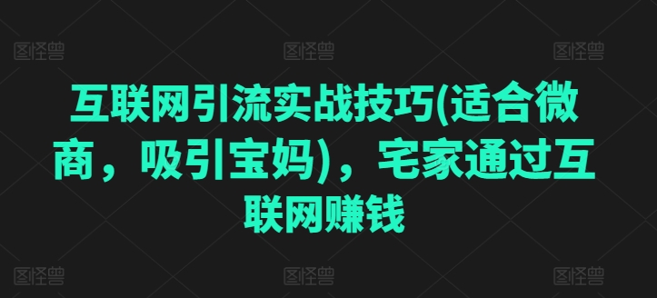 互联网引流实战经验(适宜微商代理，吸引住宝妈妈)，蹲在家里根据网络赚钱