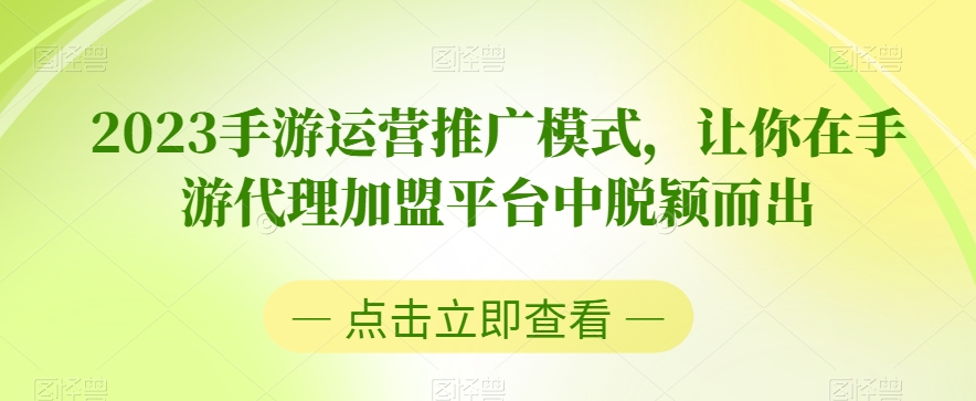 2023手游运营营销模式，使你在手游代理加盟服务平台中突围-暖阳网-优质付费教程和创业项目大全