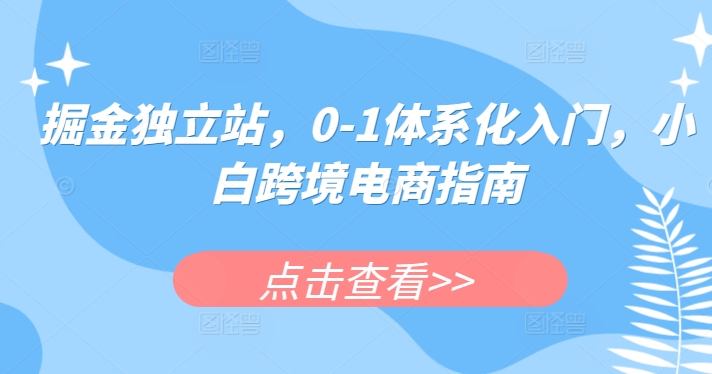 掘金队自建站，0-1系统化新手入门，新手跨境电子商务手册