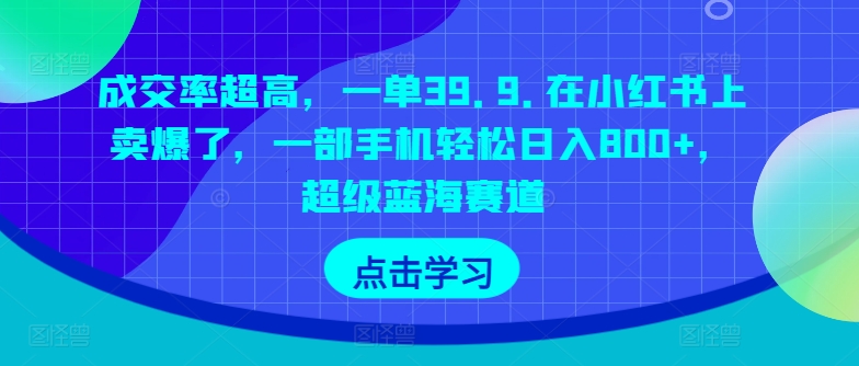 成交率超高，一单39.9.在小红书上卖爆了，一部手机轻松日入800+，超级蓝海赛道-暖阳网-中创网,福缘网,冒泡网资源整合