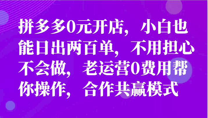 全新拼多多平台优质企业新手褔利，二天销售量过百单，不要钱、老经营代实际操作