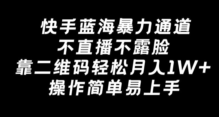 快手蓝海暴力通道，不直播不露脸，靠二维码轻松月入1W+，操作简单易上手