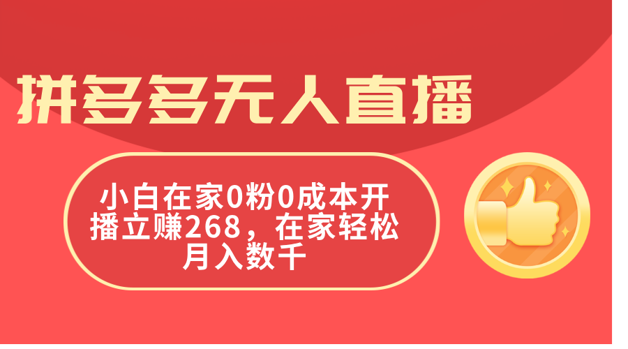 （11521期）拼多多平台无人直播，新手在家里0粉0成本费播出立赚268，在家里轻轻松松月入千余