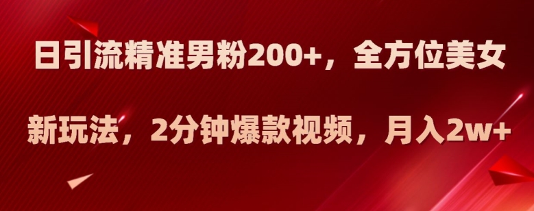 日引流方法精确粉丝200 ，多方位漂亮美女新模式，2min爆款短视频，月入2w 【揭密】