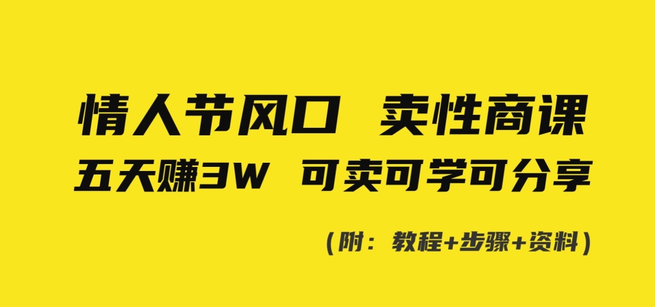 情人节风口！卖性商课，小白五天赚3W，可卖可学可分享！