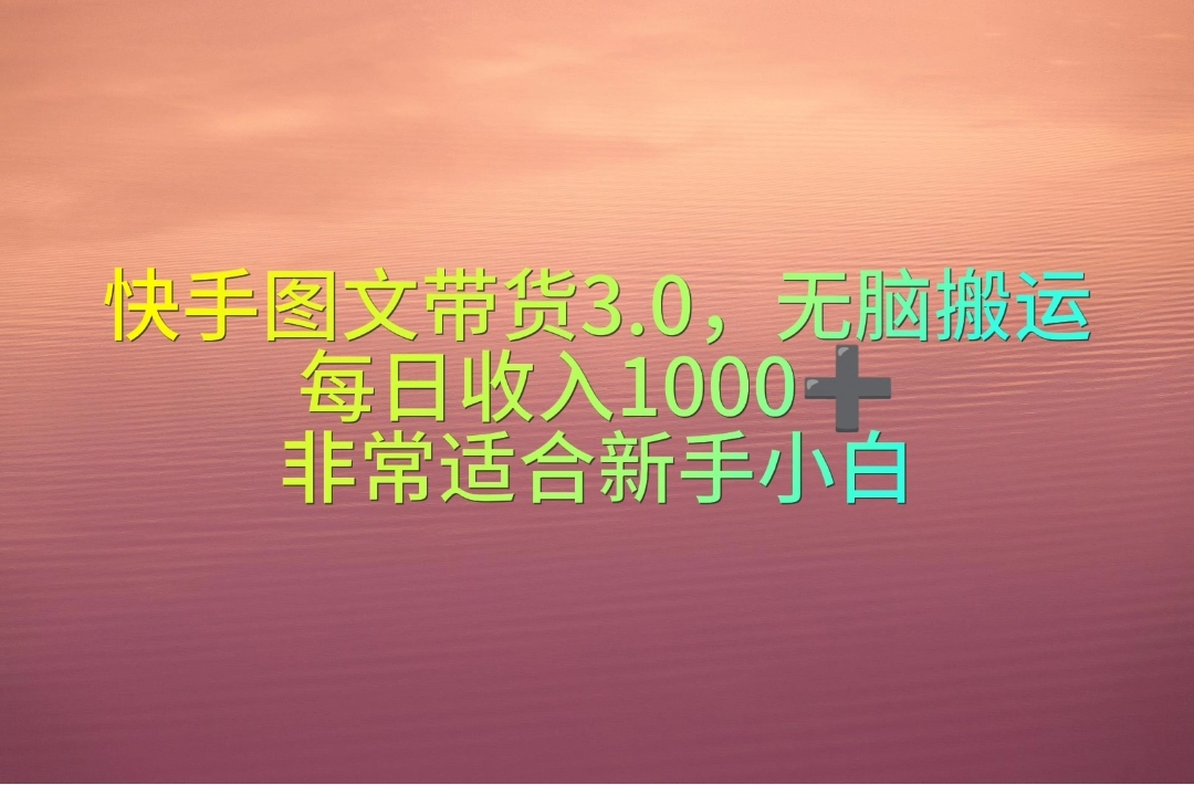 （10252期）快手视频图文并茂卖货3.0，没脑子运送，每日收益1000＋，特别适合新手入门