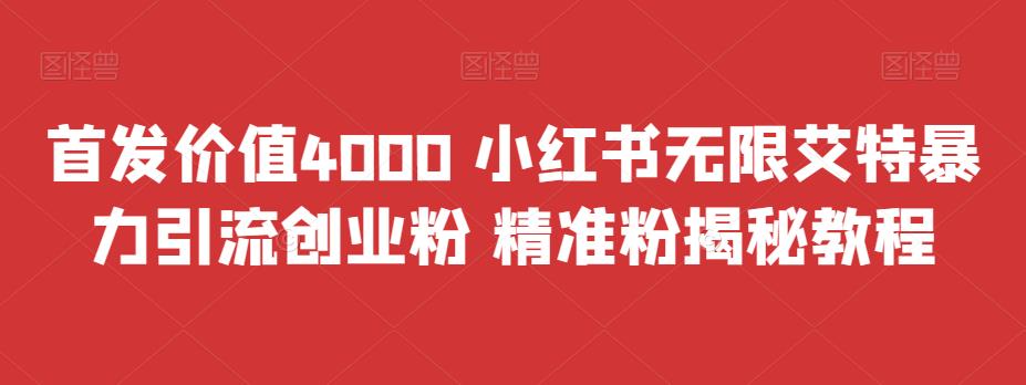 独家首发使用价值4000 小红书的无尽@暴力倾向推广方法自己创业粉 精准粉揭秘入门教程