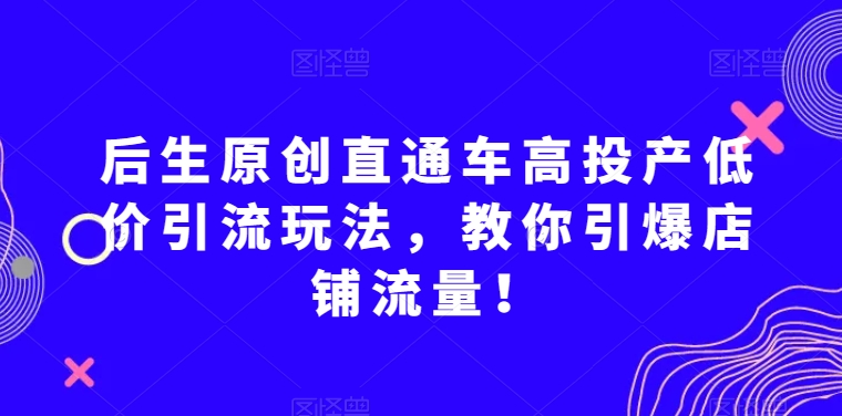 后生原创直通车高投产低价引流玩法，教你引爆店铺流量！-暖阳网-优质付费教程和创业项目大全