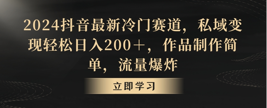 2024抖音最新冷门赛道，私域变现轻松日入200＋，作品制作简单，流量爆炸