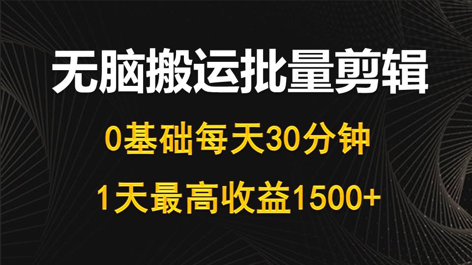 （10008期）每日30min，0基本没脑子运送大批量视频剪辑，1天最大盈利1500