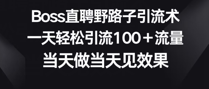 Boss直聘野路子引流术，一天轻松引流100+流量，当天做当天见效果