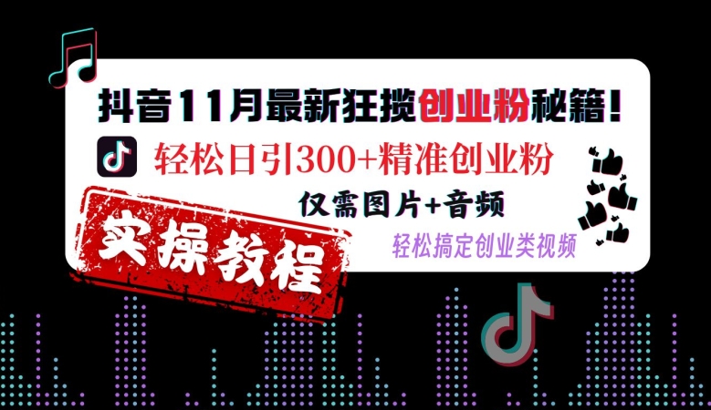 抖音视频11月全新斩获自主创业粉秘笈，轻轻松松日引300 精确自主创业粉，只需照片 声频，轻松解决自主创业类视频