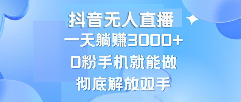 （13038期）抖音无人在线，一天躺着赚钱3000 ，0粉手机就能做，新手入门都可实际操作