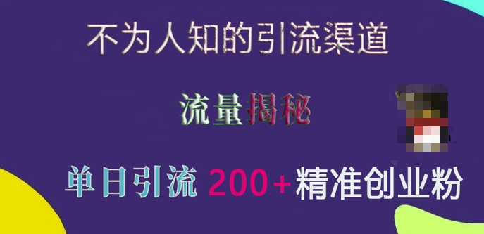 不为人知的引流渠道，流量揭秘，实测单日引流200+精准创业粉【揭秘】