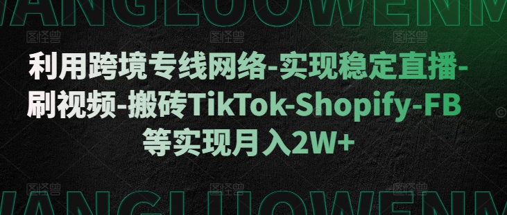 运用跨境专线互联网-实现稳定直播间-刷短视频-打金TikTok-Shopify-FB等实现月入2W 【揭密】