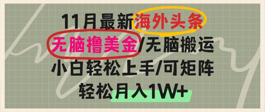 （13390期）国外今日头条，没脑子运送撸美元，新手快速上手，可引流矩阵实际操作，轻轻松松月入1W