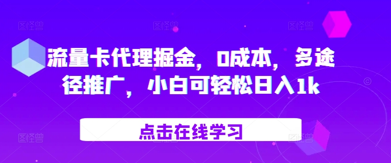 上网卡代理商掘金队，0成本费，多形式营销推广，小白可轻轻松松日入1k