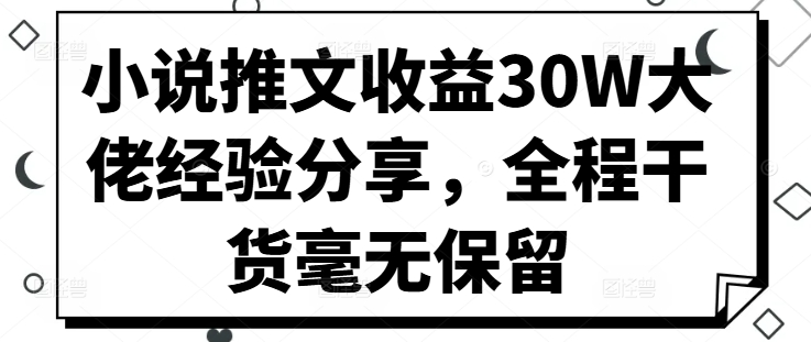 小说推文盈利30W巨头心得分享，全过程干货知识不遗余力